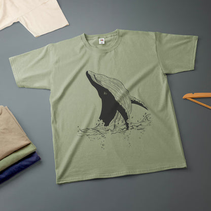 Whale Ink Drawing T-Shirt Various Sizes & Colours Tee