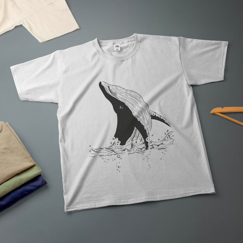 Whale Ink Drawing T-Shirt Various Sizes & Colours Tee