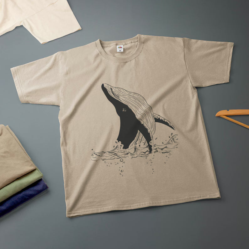 Whale Ink Drawing T-Shirt Various Sizes & Colours Tee