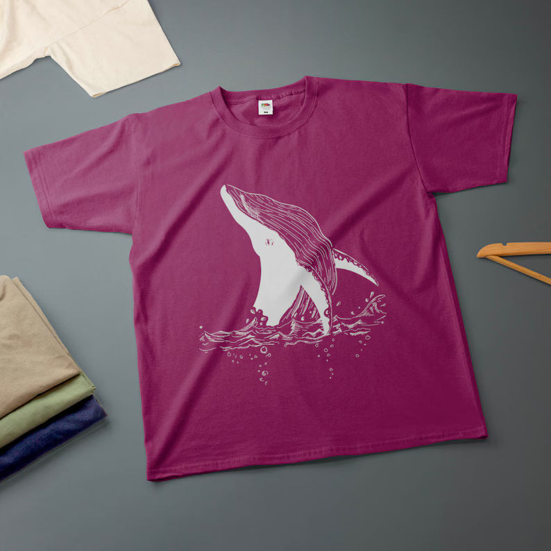 Whale Ink Drawing T-Shirt Various Sizes & Colours Tee